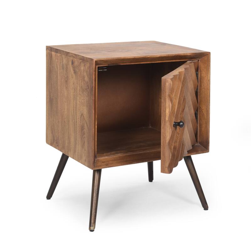 Wooden & Iron Bedside Cabinet - Stylish Storage for Bedroom/Living Room