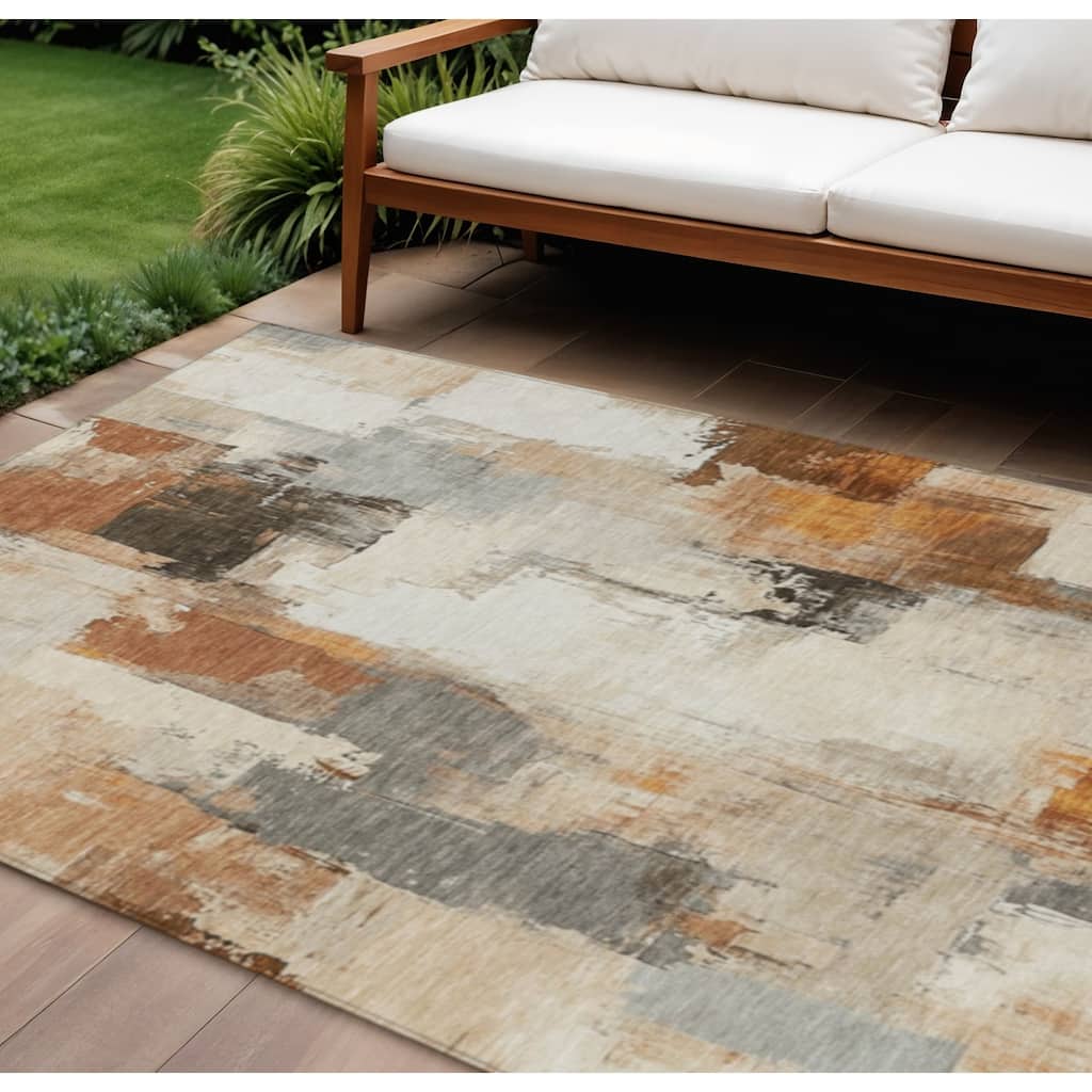 HomeRoots Abstract Transitional Rectangle Outdoor Rug
