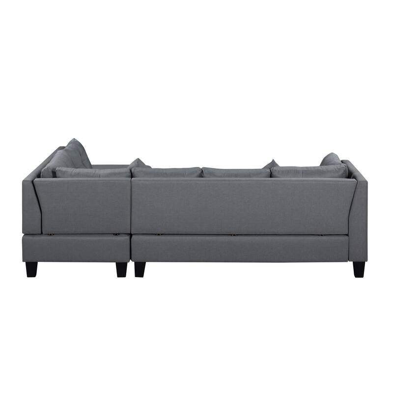 104.5" Gray Upholstered Sofa Set with Comfortable Coin-Spring Cushions, Sturdy Frame, Chaise Lounge, Versatile Storage Ottoman