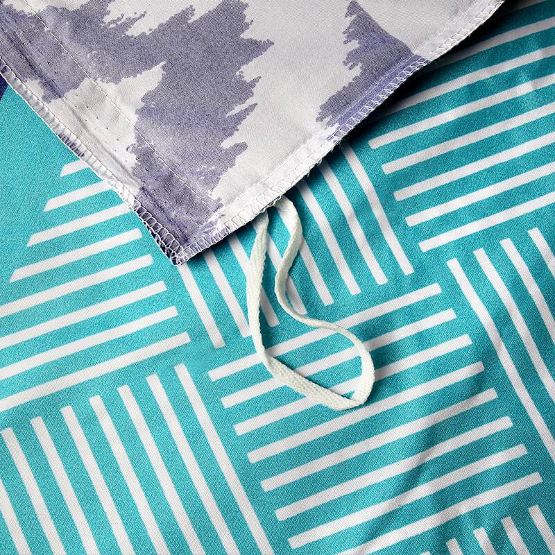 3 Piece Stripe Boho Duvet Cover Set with Zipper Ties
