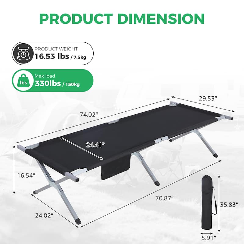 2 Pcs Folding Camping Cot Bed with Carry Bag Portable Tent
