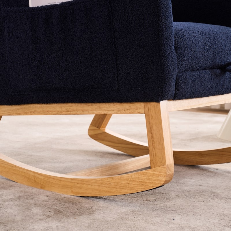 Rocking Chair with Footrest, Nursery Glider Chair with Rubber Wood Legs Side Pocket, High Back Nursing Chair