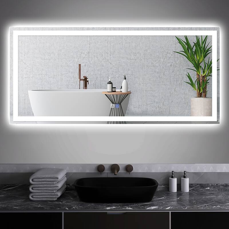 Wall Mounted Bathroom Rectangle Front And Back light LED Mirror With Anti Fog And Dimmable