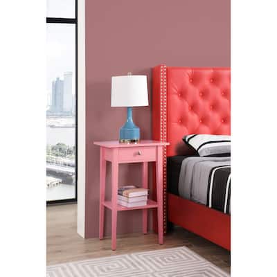 Pink Nightstand 28x18x14 Stylish Bedside Table with Cheerful Finish, Compact Drawer Storage and Sleek Contemporary Look