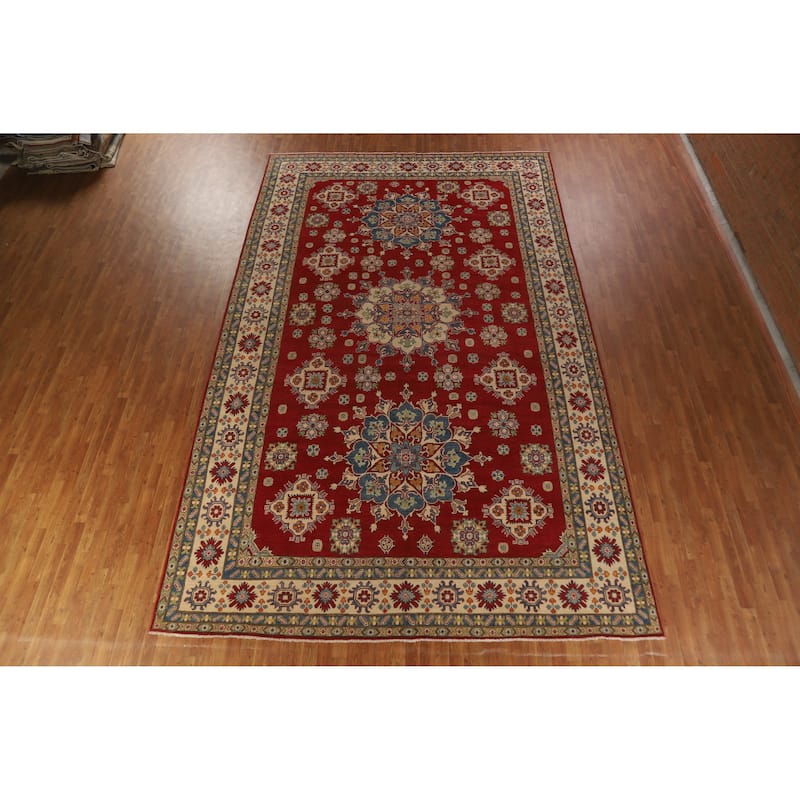 Hand Knotted Oriental 100% Wool Carpet Traditional Geometric Red Kazak Area Rug - 15' 10'' X 9' 9''