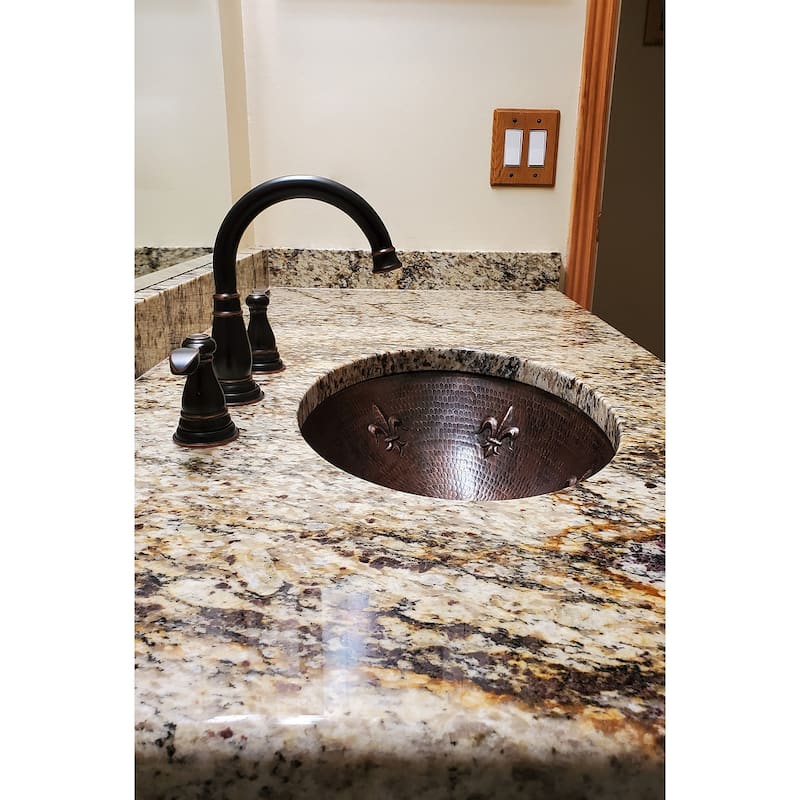 19-in Oval Fleur De Lis Under Counter Hammered Copper Bathroom Sink (LO19FFLDB)