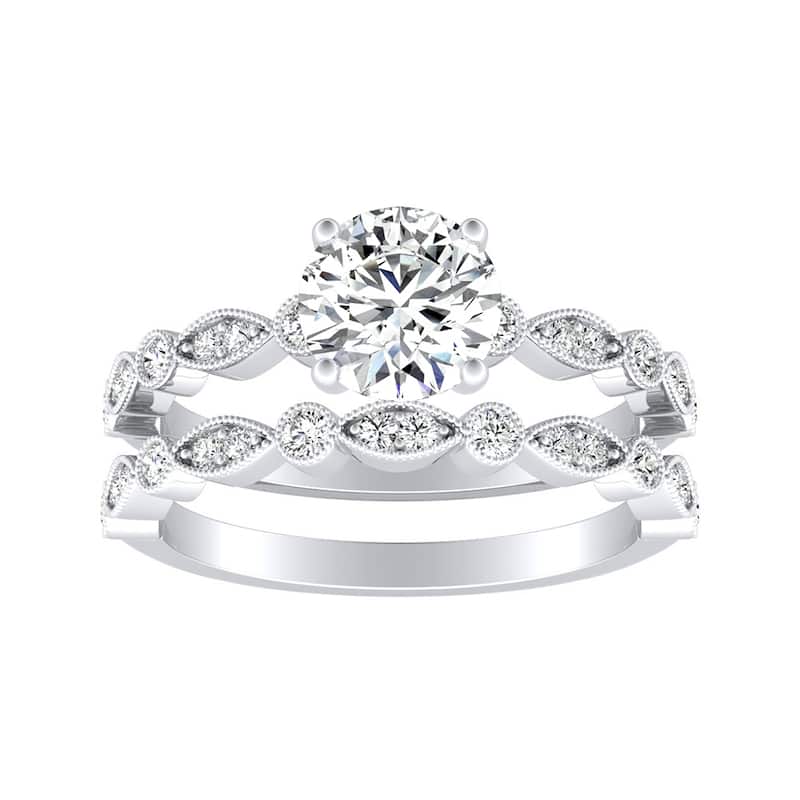 Auriya 14k Gold Round Lab Grown Diamond Vintage-Style Bridal Set Ring 1.00 to 5.00 ct. tw. (F-G, VS) - 2.30 ct. tw. - 6.5 - White