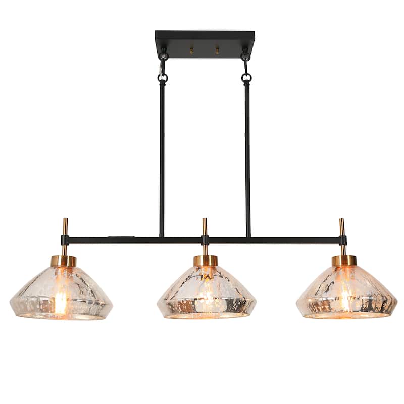 Flyn Modern 3-Light Linear Island Chandelier with Mercury Glass Pendant for Kitchen Island Dining Room