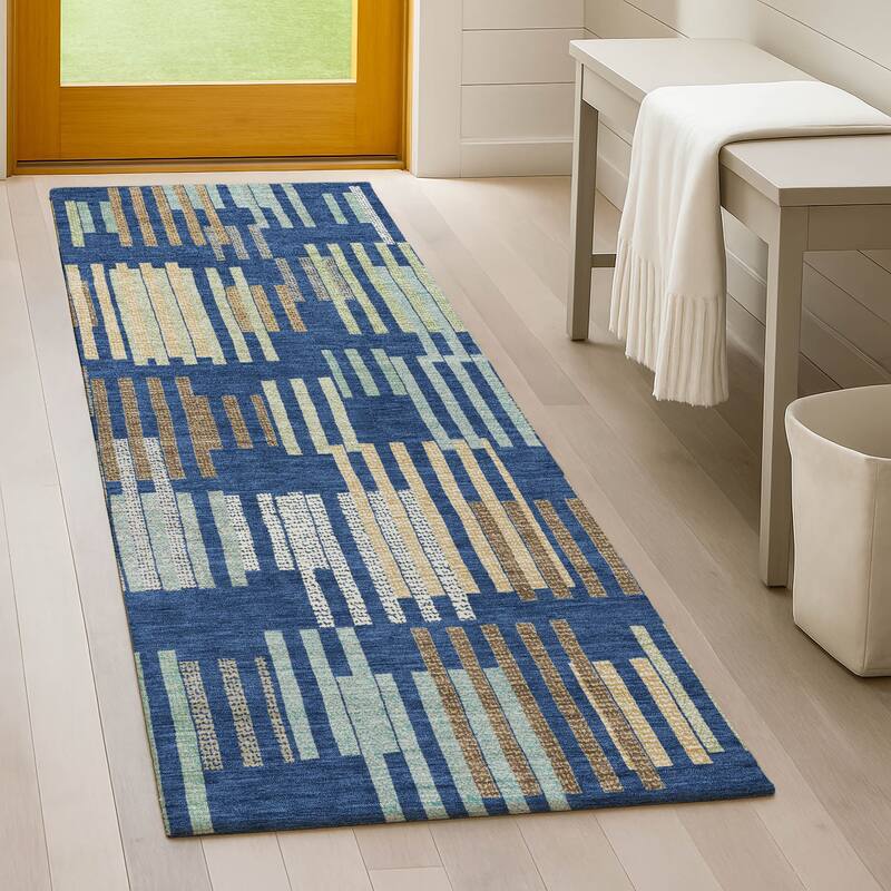 Machine Washable Indoor/ Outdoor Modern Pines Chantille Rug