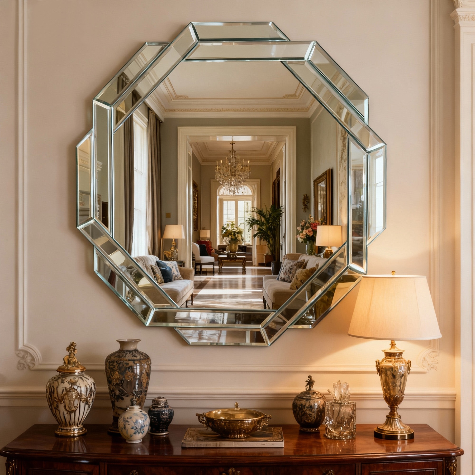 GDFStudio - Modern Frameless Octagonal Beveled Wall Mirror - 29.9 Inch