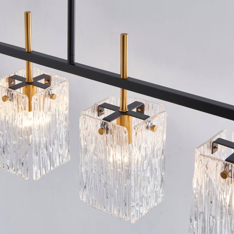 KAWOTI 5-light Linear Kitchen Island Pendant with Glam Glass Shade