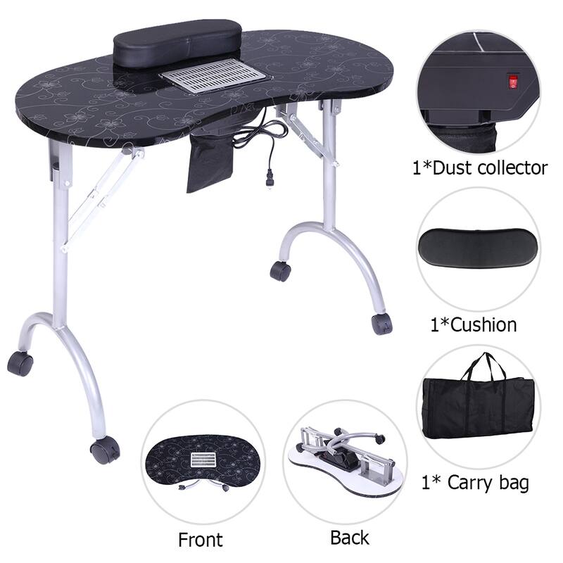 Portable MDF Manicure Table Spa Beauty Salon Equipment Desk with Dust Collector and Cushion
