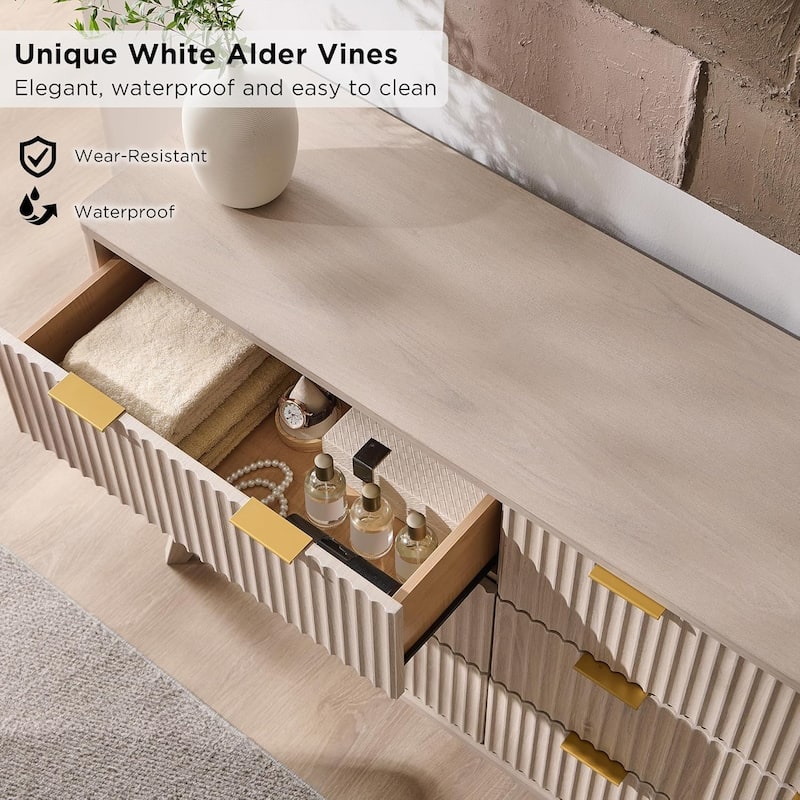 Modern Fluted 6 Drawers Dresser, Chest of Drawers, Dresser TV Stand