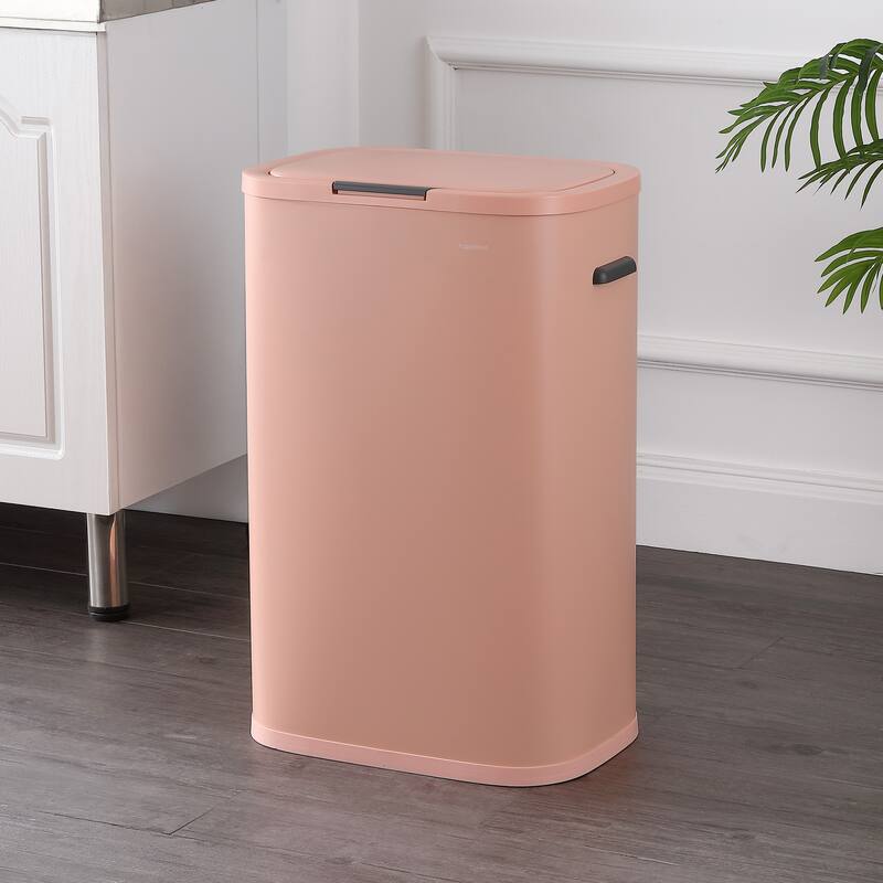 happimess Tammi Kitchen 14.5-Gallon Slim Metal Push Button Trash Can - Flamingo Pink