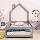preview thumbnail 2 of 6, Grey Twin Size Pine Wood Floor Bed with House-shaped Headboard