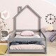 preview thumbnail 2 of 6, Grey Twin Size Pine Wood Floor bed with House-shaped Headboard and Fences for Bedroom