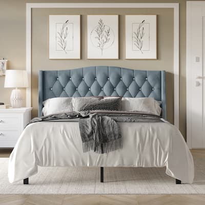 CraftPorch Glam Velvet Crystal Button Tufted Upholstered Platform Bed