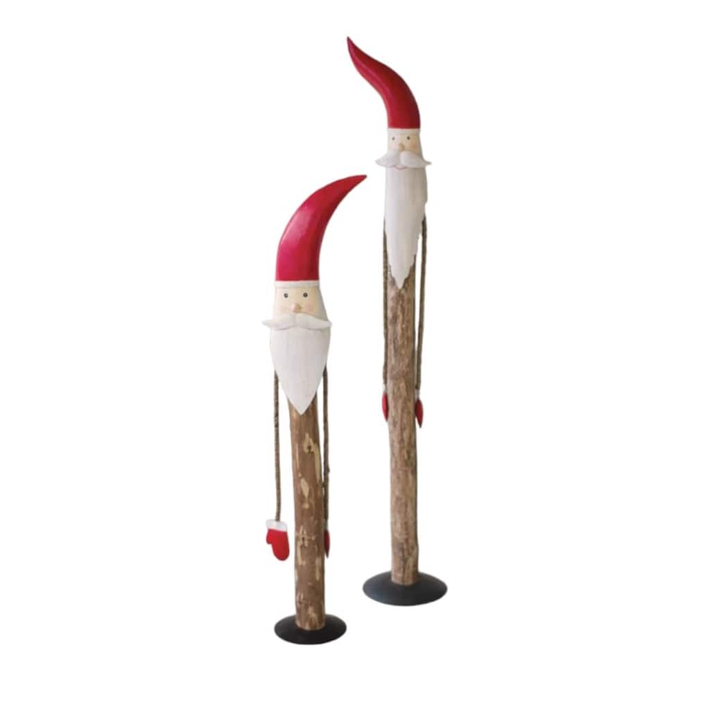 Set of 2 Red, White, and Brown Wood and Painted Christmas Metal Santas