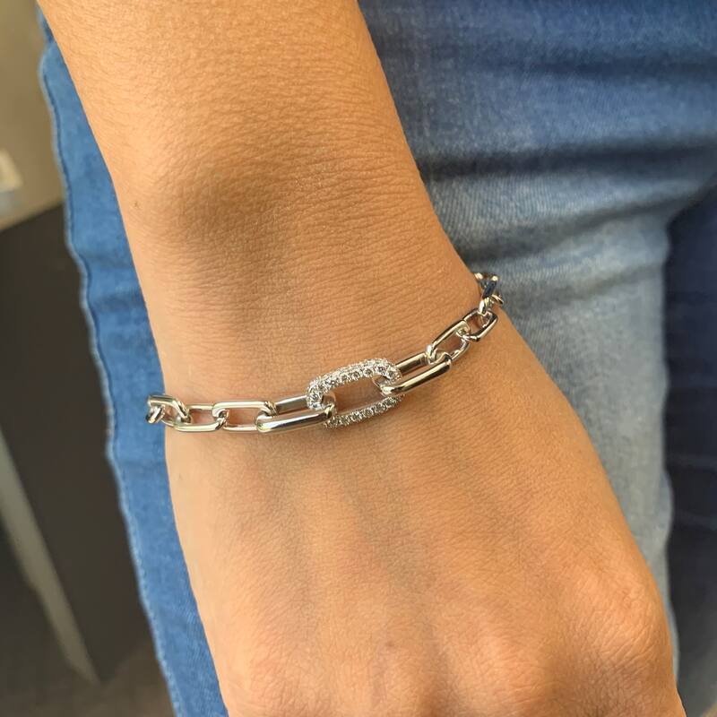 Joelle Collection Diamond Link Bracelet 14K White Gold 1 1/5 CT TDW Diamond Link Bracelet