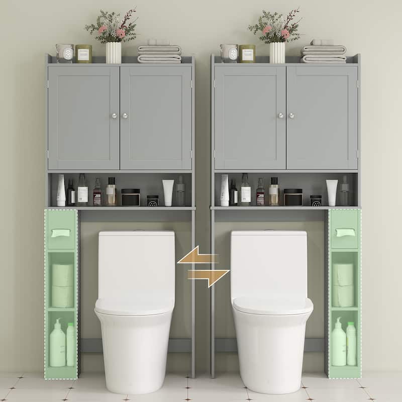 MDF Over Toilet Storage Cabinet with Doors and Adjustable Shelf - 31.5" W x 7.7" D x 66.9" H