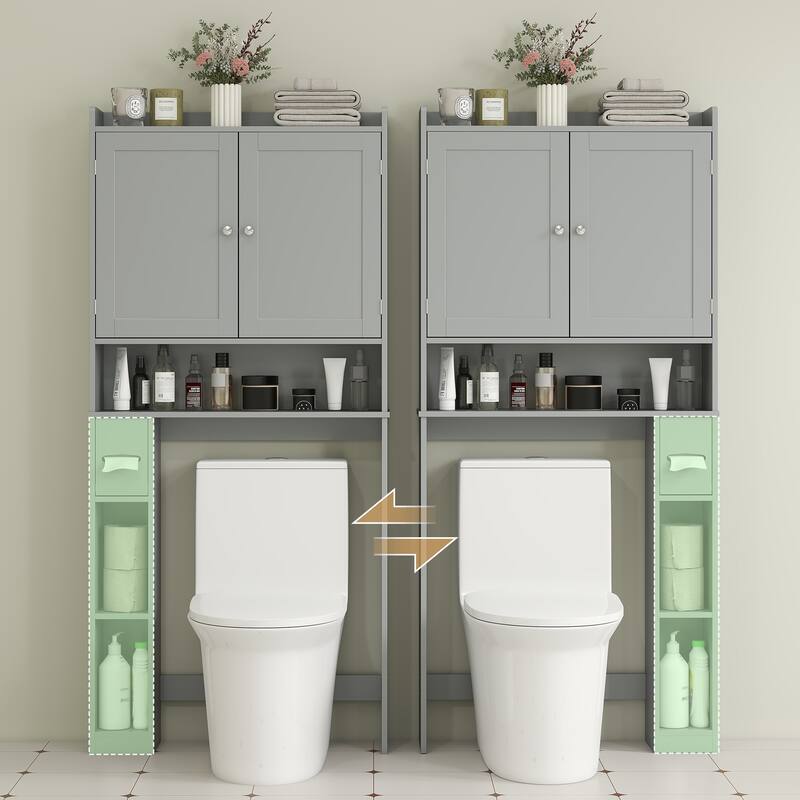 HOMCOM Over the Toilet Storage Cabinet, Modern Above Toilet Bathroom Organizer with 2 Doors, Storage Shelves, Toilet Paper