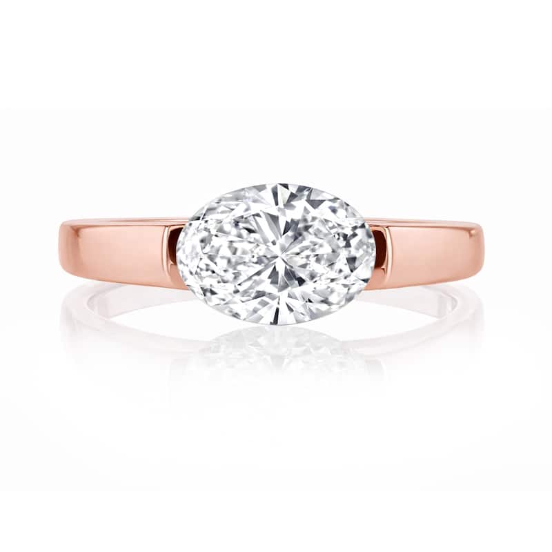 Auriya 14K Gold Suspense Oval Lab Grown Diamond Engagement Ring 1.00 - 5.00ct. tw. (F-G, VS) - White - 3.00 carats - 6.5 - Rose