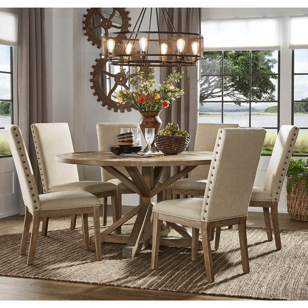 Shop Benchwright Rustic X Base Round Pine Wood Dining Set With