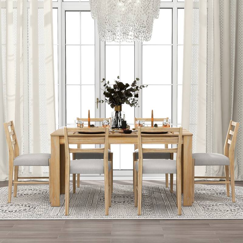 7-Piece Wooden Dining Table Set with Extendable Table and Storage Drawers for Family Gatherings