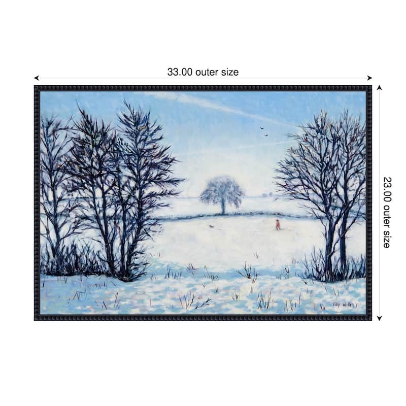 A Snowy Winters Walk by Tilly Willis Framed Canvas Wall Art Print - Sylvie Beaded Black - 33 x 23 in