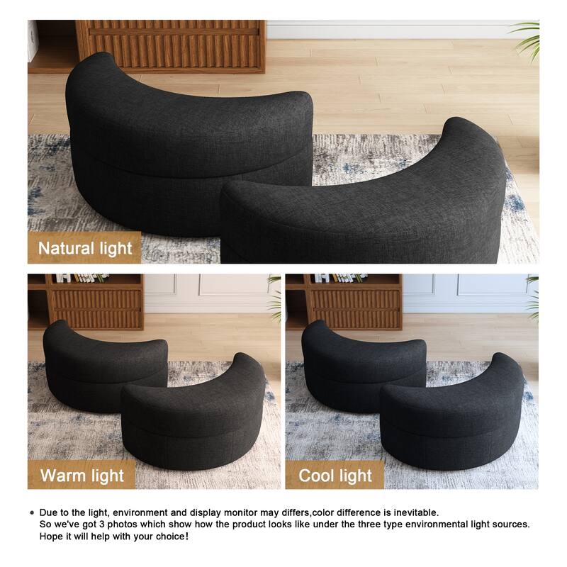 Moon Crescent Chenille Boucle Upholstered Ottoman Set of 2