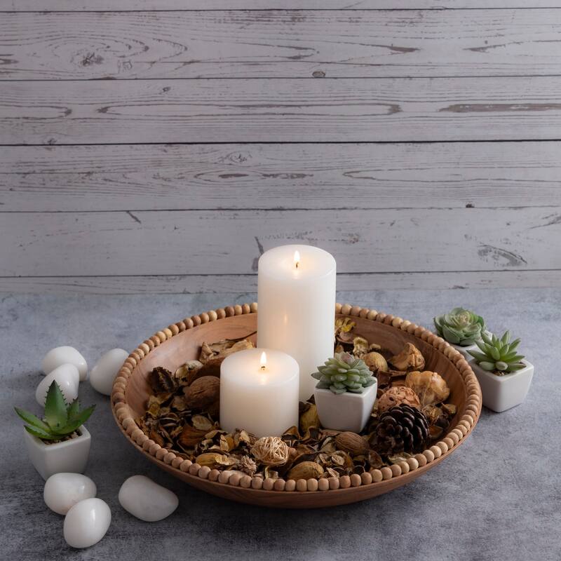 Acacia Wood Beaded Bowl 14"Dia