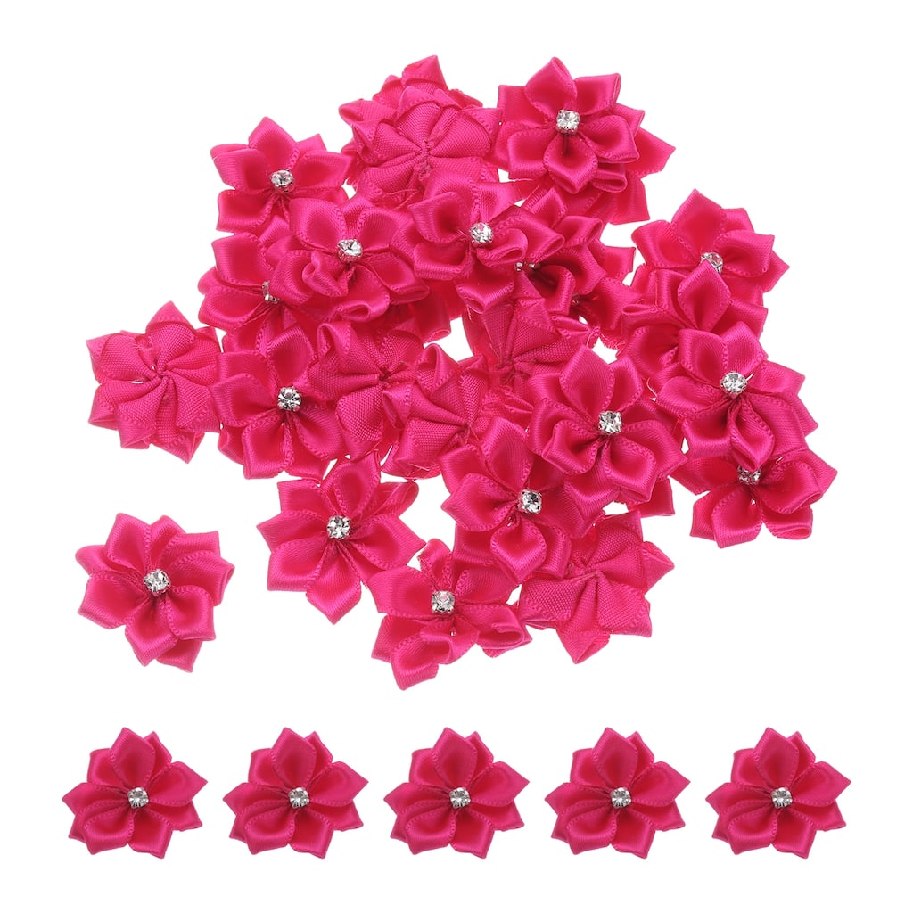 50Pcs Small Ribbon Flowers Satin Ribbon Flowers Mini Fabric Flower - 3cm