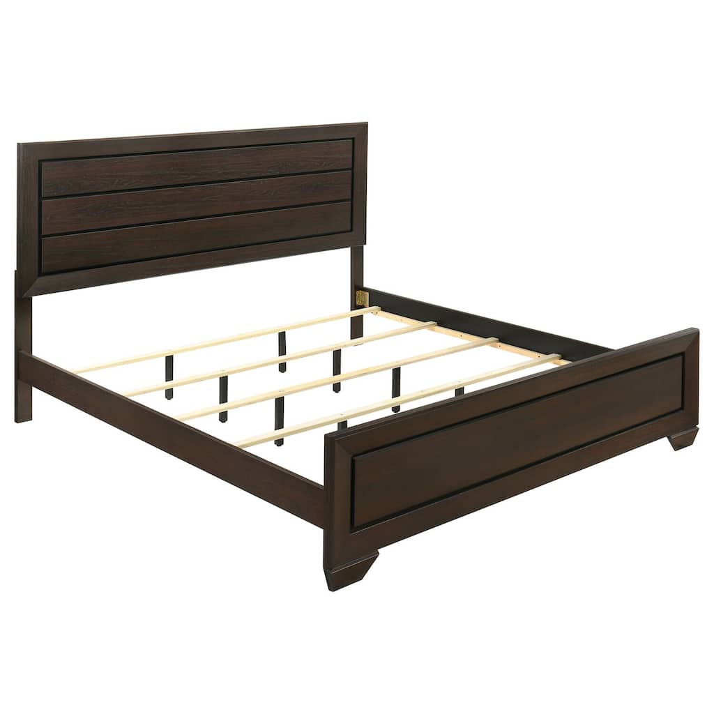 Dark Cocoa Eastern King Bed with Panel Design and Sleek Modern Accent Details