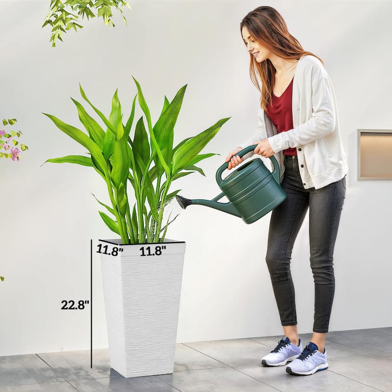 Outsunny 22.8 Inch Tall Planters for Outdoor Plants, Set of 3 Plastic Flower Pots with Stone Finish and Wheels