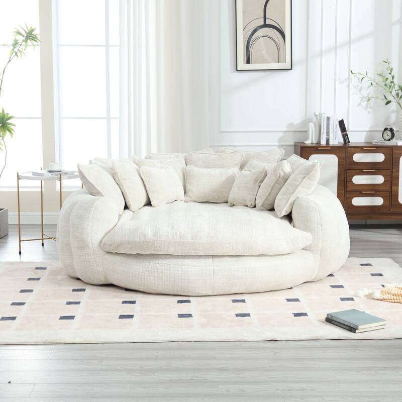 81.10" Double Bread Extra Large Round Sofa Bed with Armrests and Large Cushions - Beige