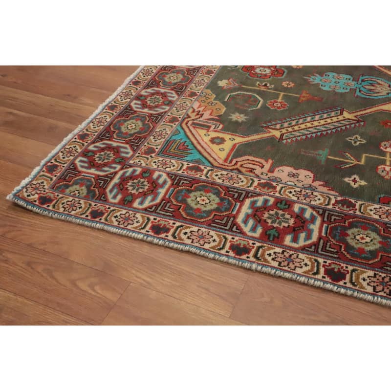 Hand Knotted Oriental 100% Wool Carpet Traditional Medallion Green Tabriz Area Rug - 6' 3'' X 4' 4''