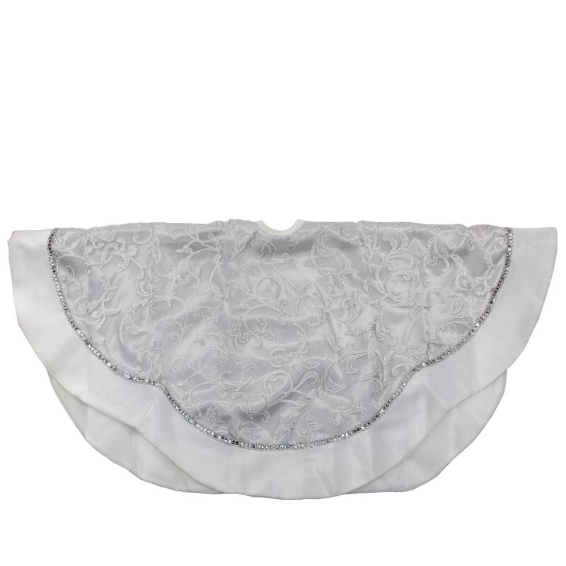 Floral Sequin Trimmed Christmas Tree Skirt - 48" - Silver and White