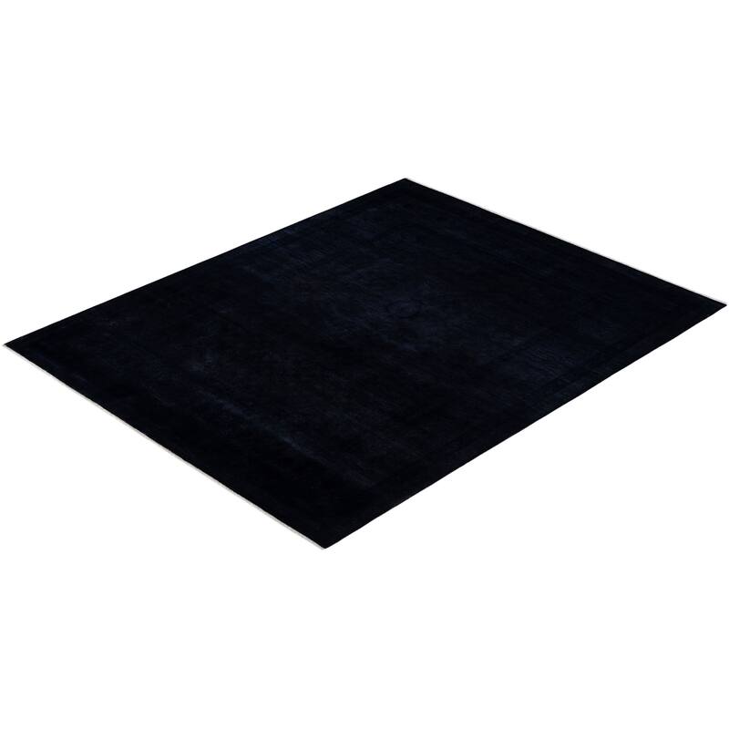 Overton Hand Knotted Wool Vintage Inspired Modern Contemporary Overdyed Black Area Rug - 7' 10" x 10' 6"