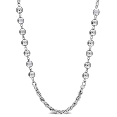Miadora 2.5mm Rope 5mm Bead Necklace in Sterling Silver