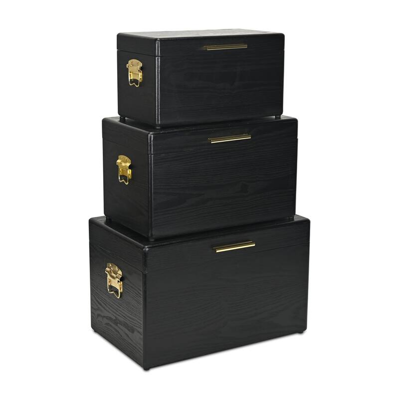 Sable Set of 3 Wooden Trunks with Gold Handles