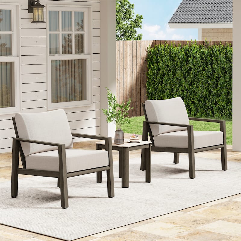 Nimbus 3-Piece Brown Aluminum Patio Conversation Set with Sunbrella Light Gray Cushions and Side Table