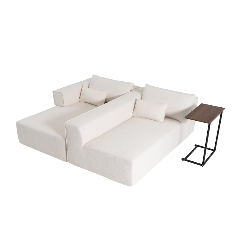 112" Boucle Modular Sectional Sofa with Free Side Table, Wide Seat Design and No Assembly Required