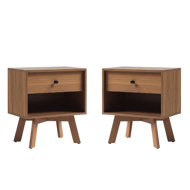 Middlebrook Designs Mid-Century Solid Wood Nightstand (Set of 2) - Mocha