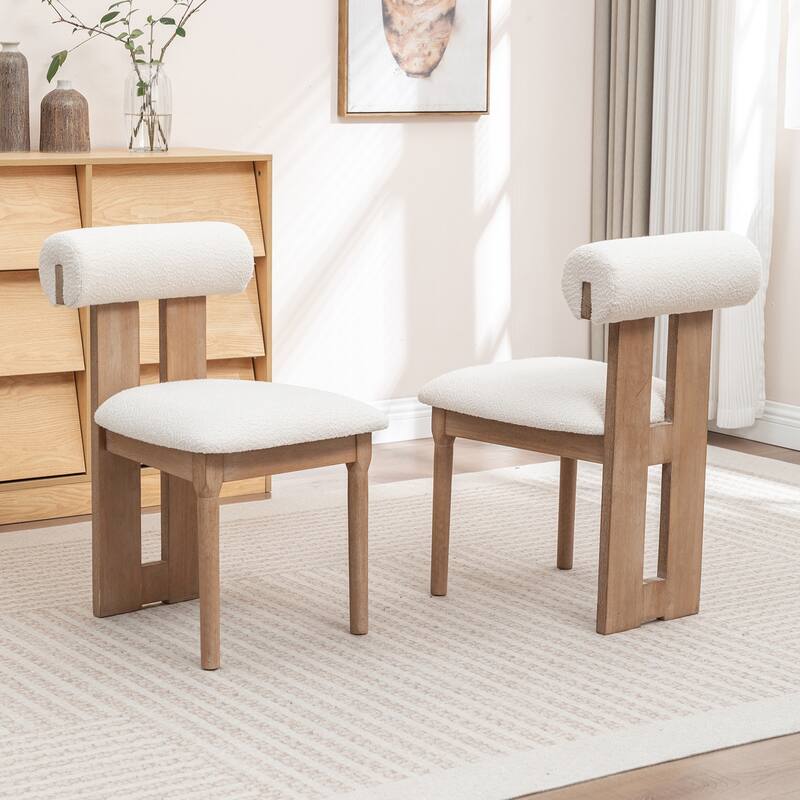 SEYNAR Set of 2 Modern Linen Upholstered Dining Chairs with Bolster Backrest