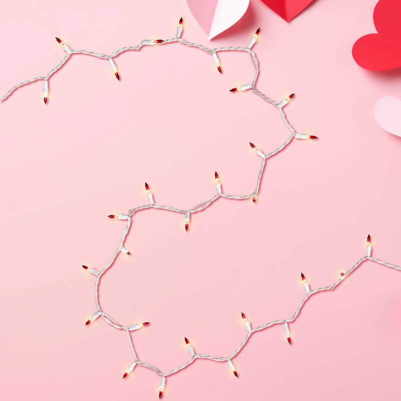 Mini Christmas Light Set - Clear with Red Tips - 20.25' White Wire - 100ct