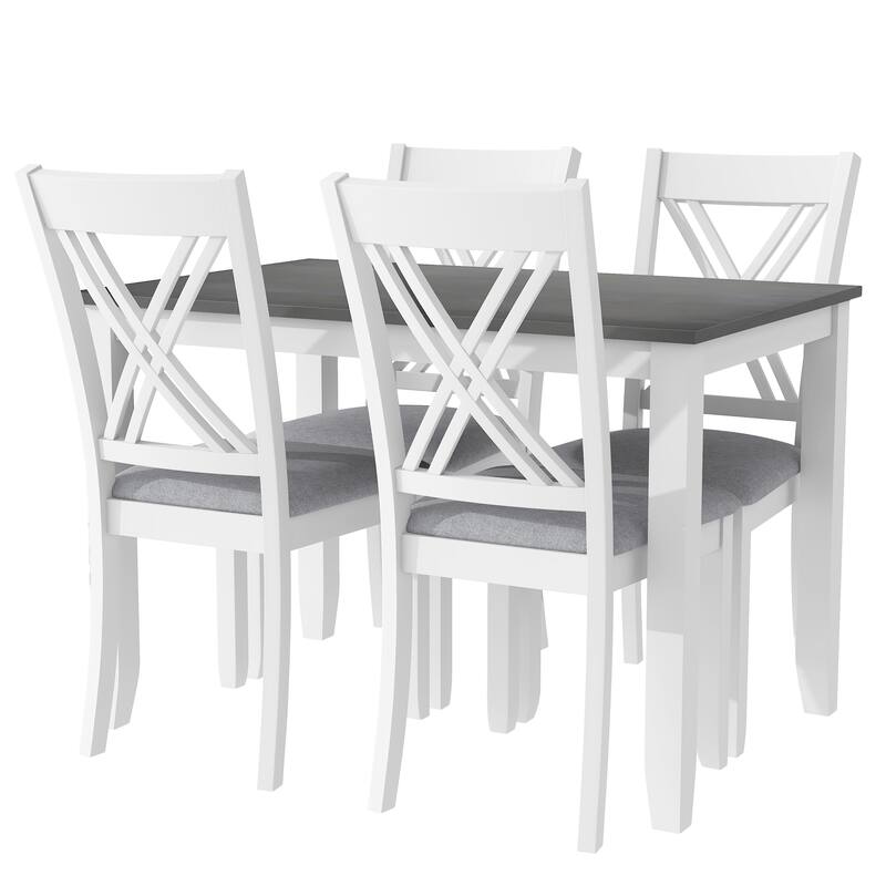 5-Piece Dining Table Set, Rectangular Table with Four Upholstered Seats, Kitchen Table with Wooden Legs