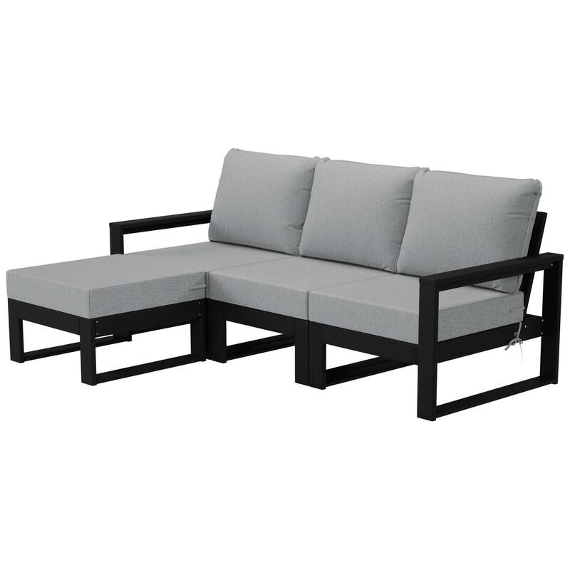 Endless Patio 4-Piece Deep Seating Set with Ottoman with Black Frame - Black/Light Gray
