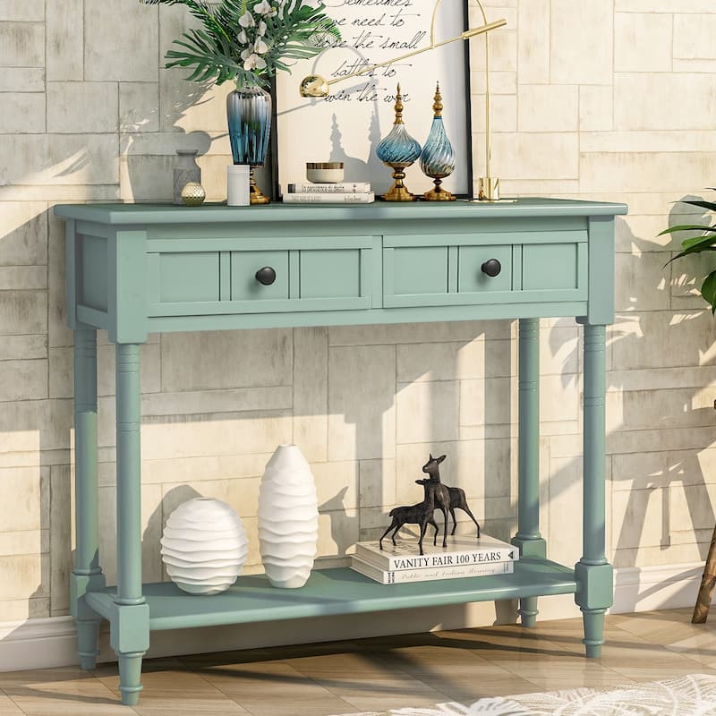 Daisy Series Console Table Traditional Design with Two Drawers and Bottom Shelf Acacia Mangium