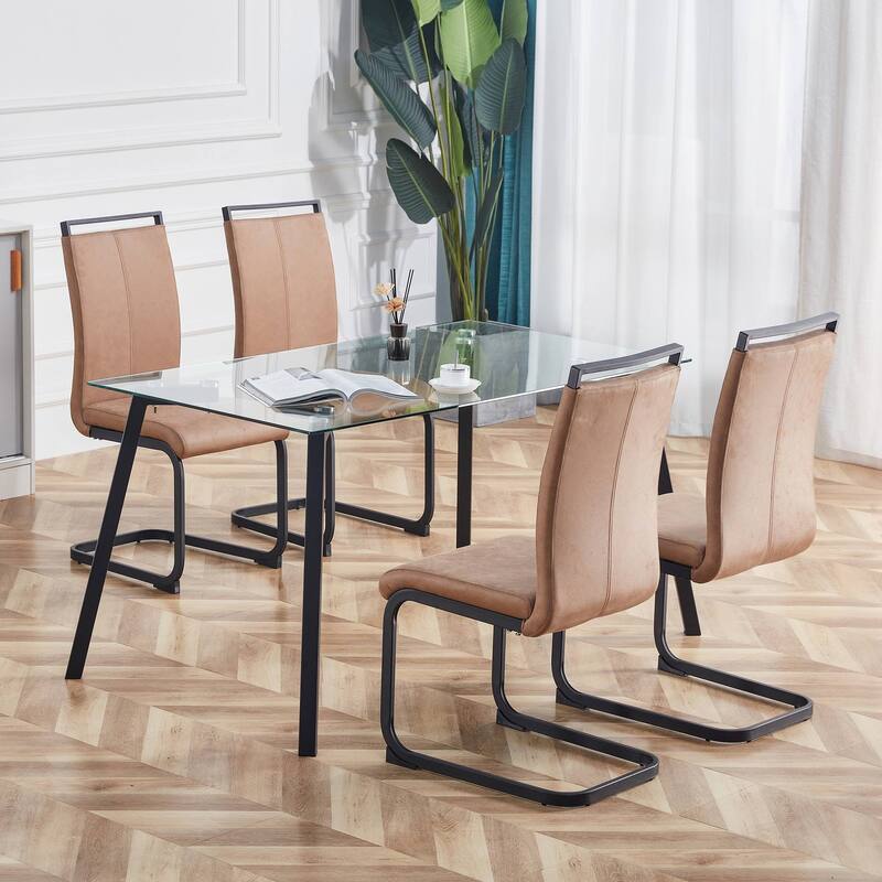Modern Dining Chair Set of 4, High Back Upholstered Side Chair with C-Shaped Tube Metal Legs Office Chair, Club Guest Chair