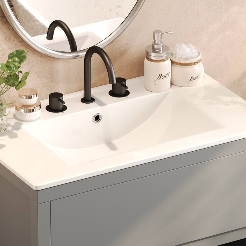30" Vanity with Sink and 2 Full-Extension Drawers,Freestanding Vanity with 45°,Soft Close Undermount Drawer Slides